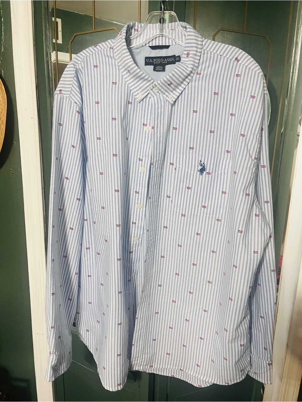 U.S. Polo Assn. Men’s Light Blue Stripe Button-Down Shirt size 2xx